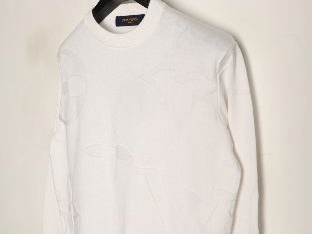Louis Vuitton Tonal Relief-Style Crewneck Knit Sweater - Cream